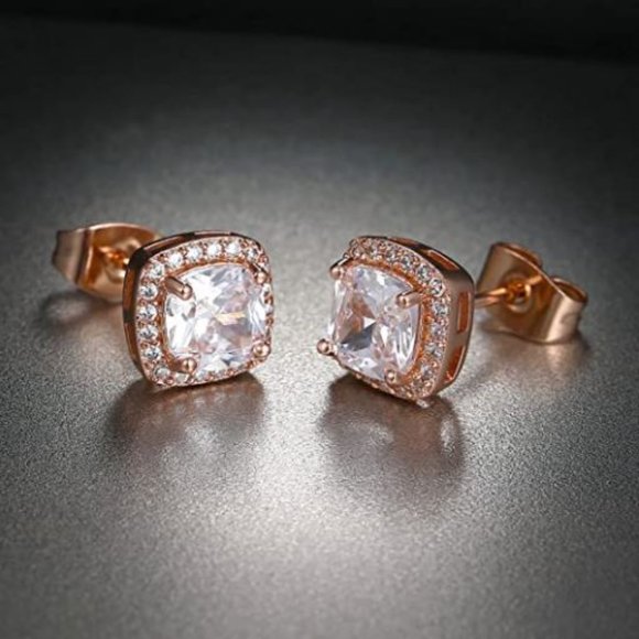 18K Rose Gold Plated Square Cubic Zircon Simulated - Picture 3 of 15